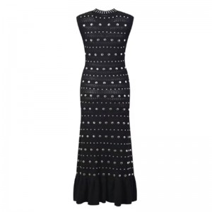 Cổ áo mùa hè không tay xù lông, váy đan kim loại